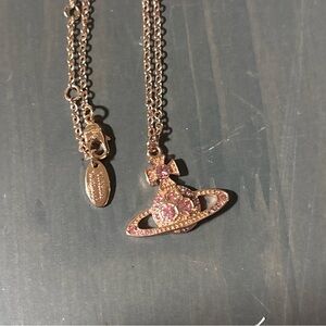 Vivienne Westwood small Rose Gold Orb Pendant Necklace with Pink Crystals